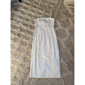 Women's Theory White Black Pinstripe Linen Blend Midi Dress Size 4